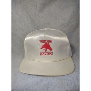 RARE WOODLANDS HORSE RACING White Nylon VTG Snapback Hat Cap Lightweight 90’s